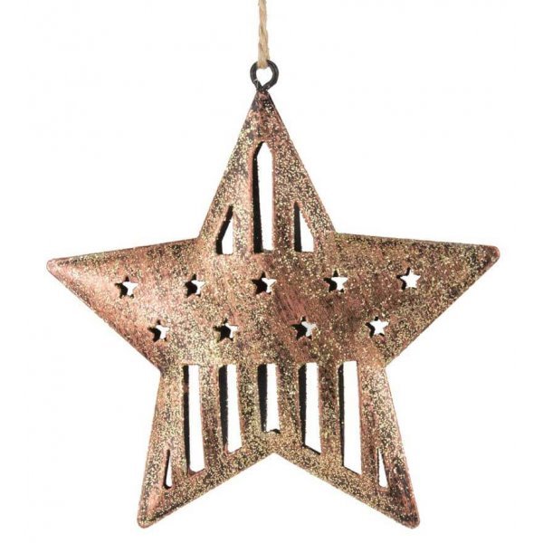 Χριστουγεννιάτικο Κρεμαστό Μεταλλικό Αστέρι Χρυσό, με Αστεράκια (11cm)